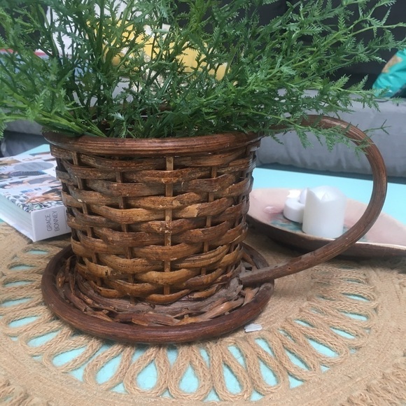 *Vintage* Boho Wicker Teacup Planter Cottagecore - Picture 2 of 9